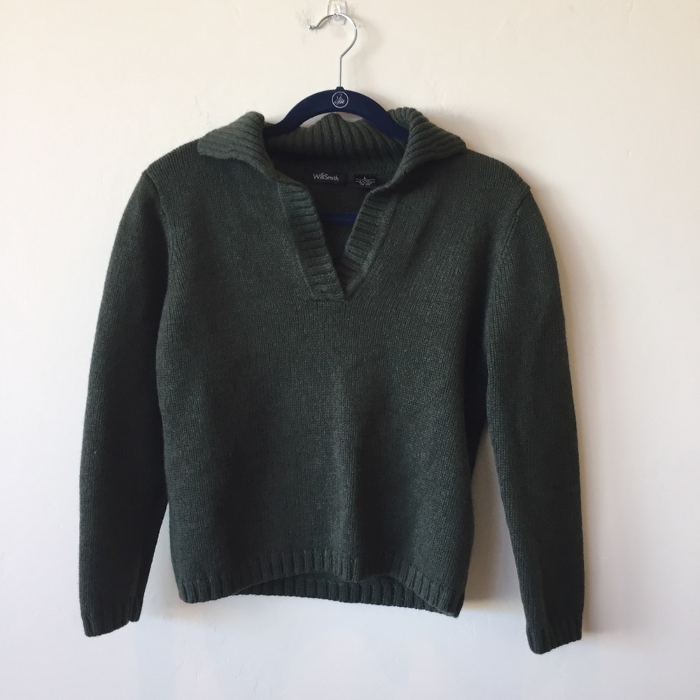 Willi Smith Cropped Army Green Wool Sweater